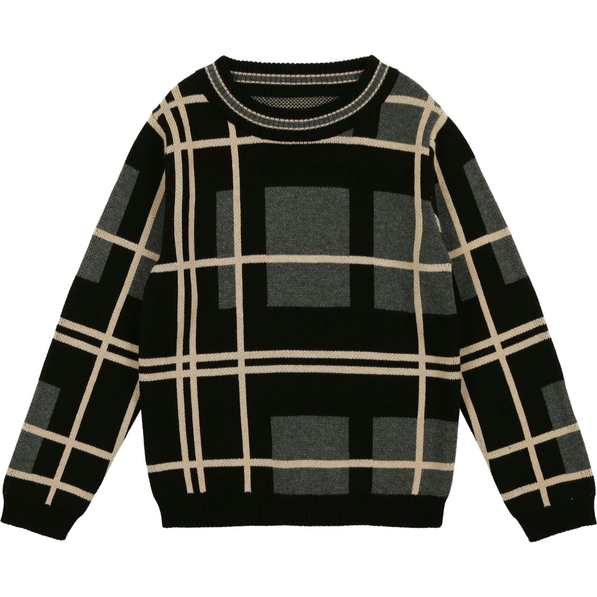 Preppy Plaid Wide Round Neck Relaxed Fit Sweater