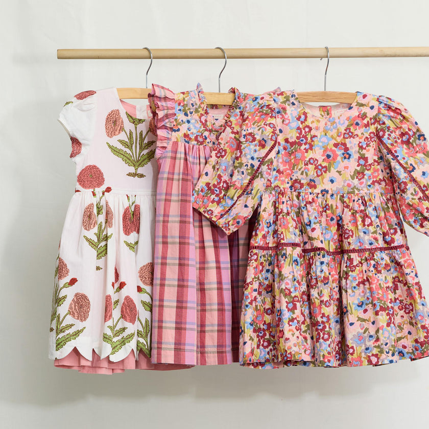 Girls Maribelle Dress - Burgundy Sketched Floral