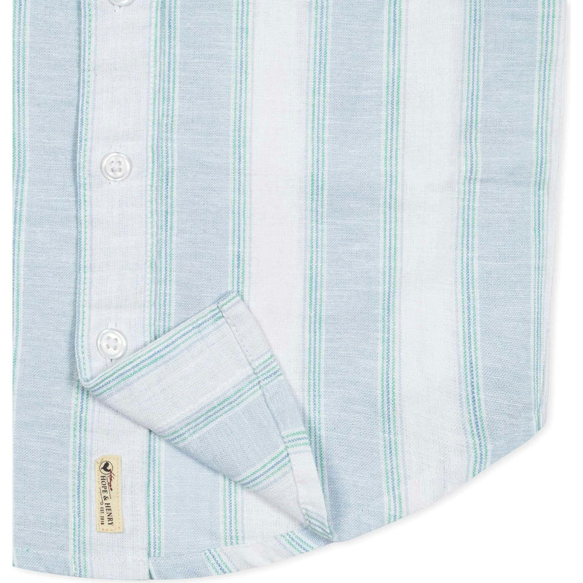 Linen Short Sleeve Button Down Shirt, Blue