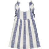 Daphne Girl's Flutter Sleeve Dress Navy Stripe, Blue