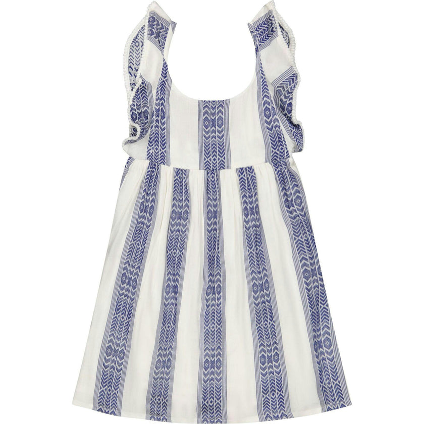 Daphne Girl's Flutter Sleeve Dress Navy Stripe, Blue