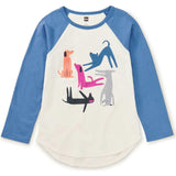 Yoga Dogs Graphic Print Two Tone Raglan Long Sleeve T-Shirt, White