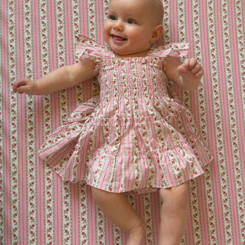 The Crib Sheet - Pink Floral Dot Stripe