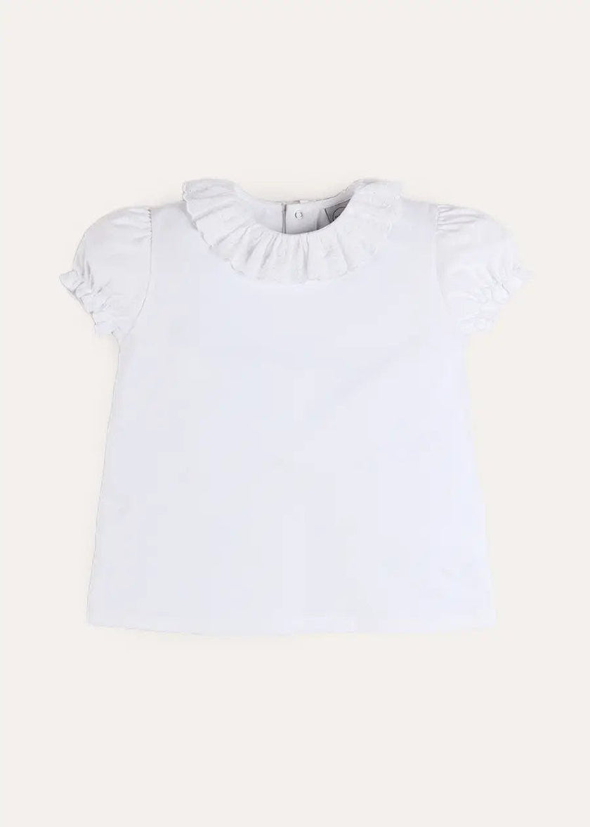 Broderie Anglaise Frill Collar Top in White (2-12yrs)