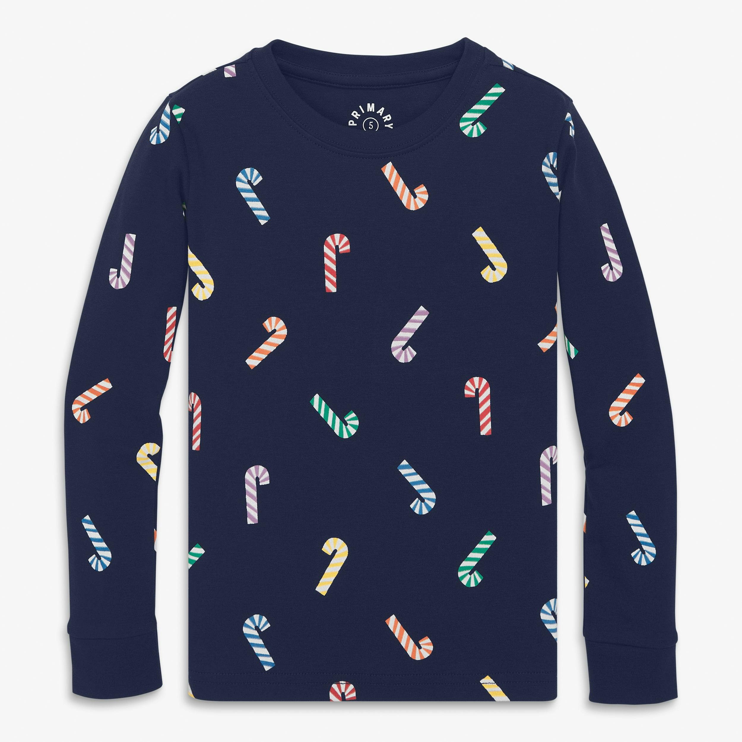 Kids organic PJ top in rainbow candy canes
