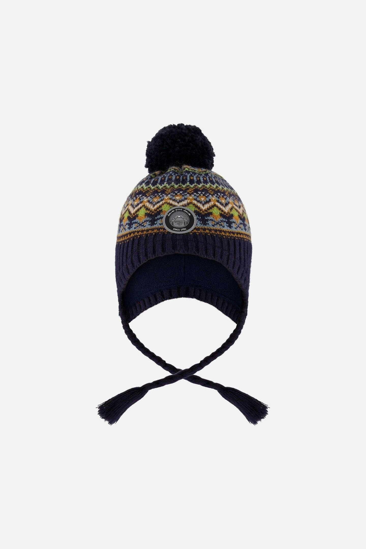Lined Peruvian Knit Hat With Pompom Taupe And Navy