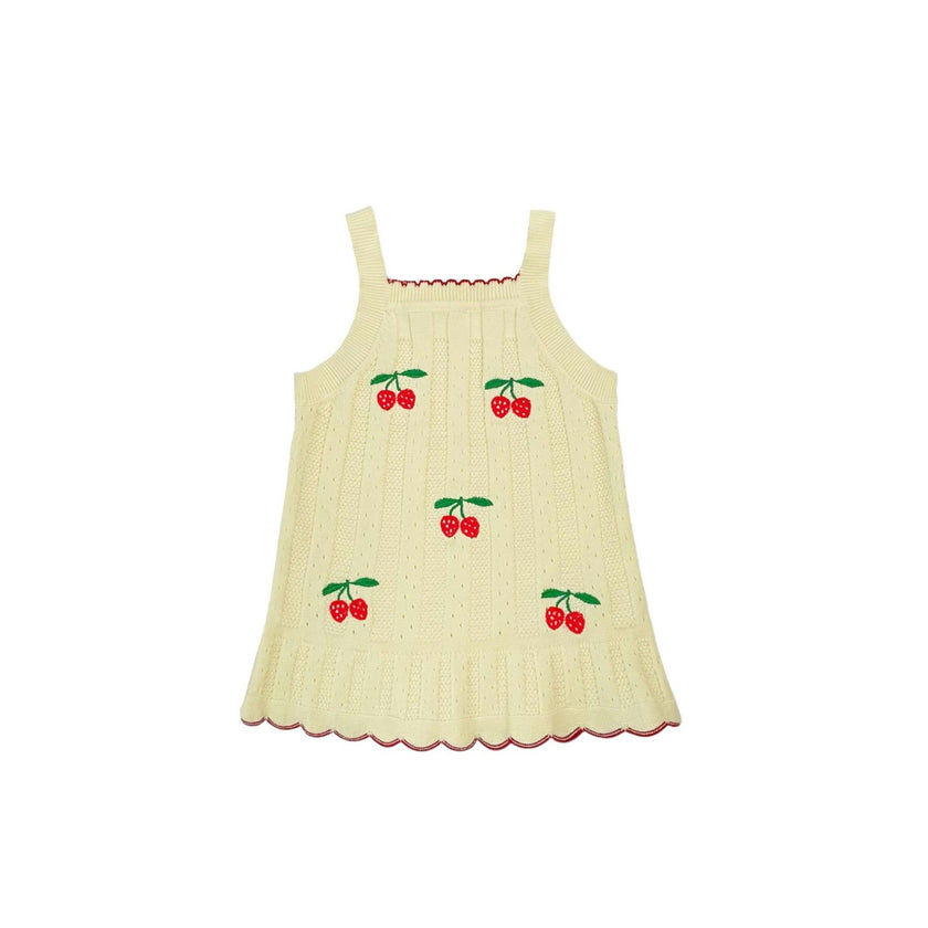 Scalloped Cherry Knit Cotton Dress