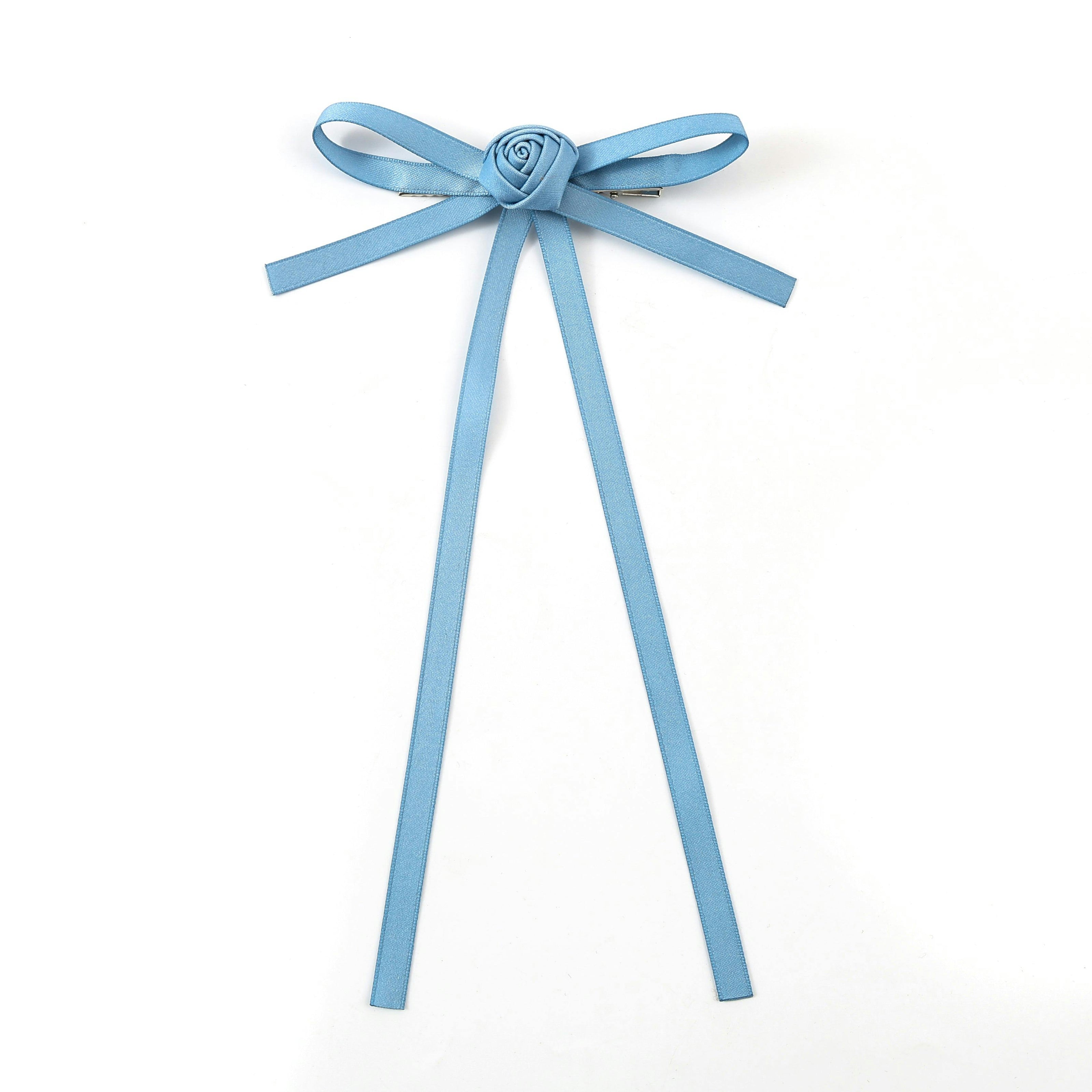 Halo Luxe Darla Rose Satin Bow Hair Clip - Dusty Blue