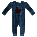 Apple Print Cotton Snap Front Velour Romper