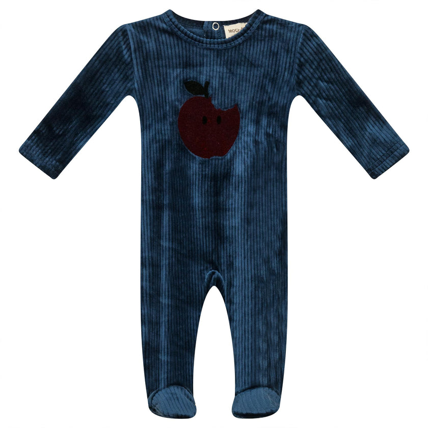 Apple Print Cotton Snap Front Velour Romper