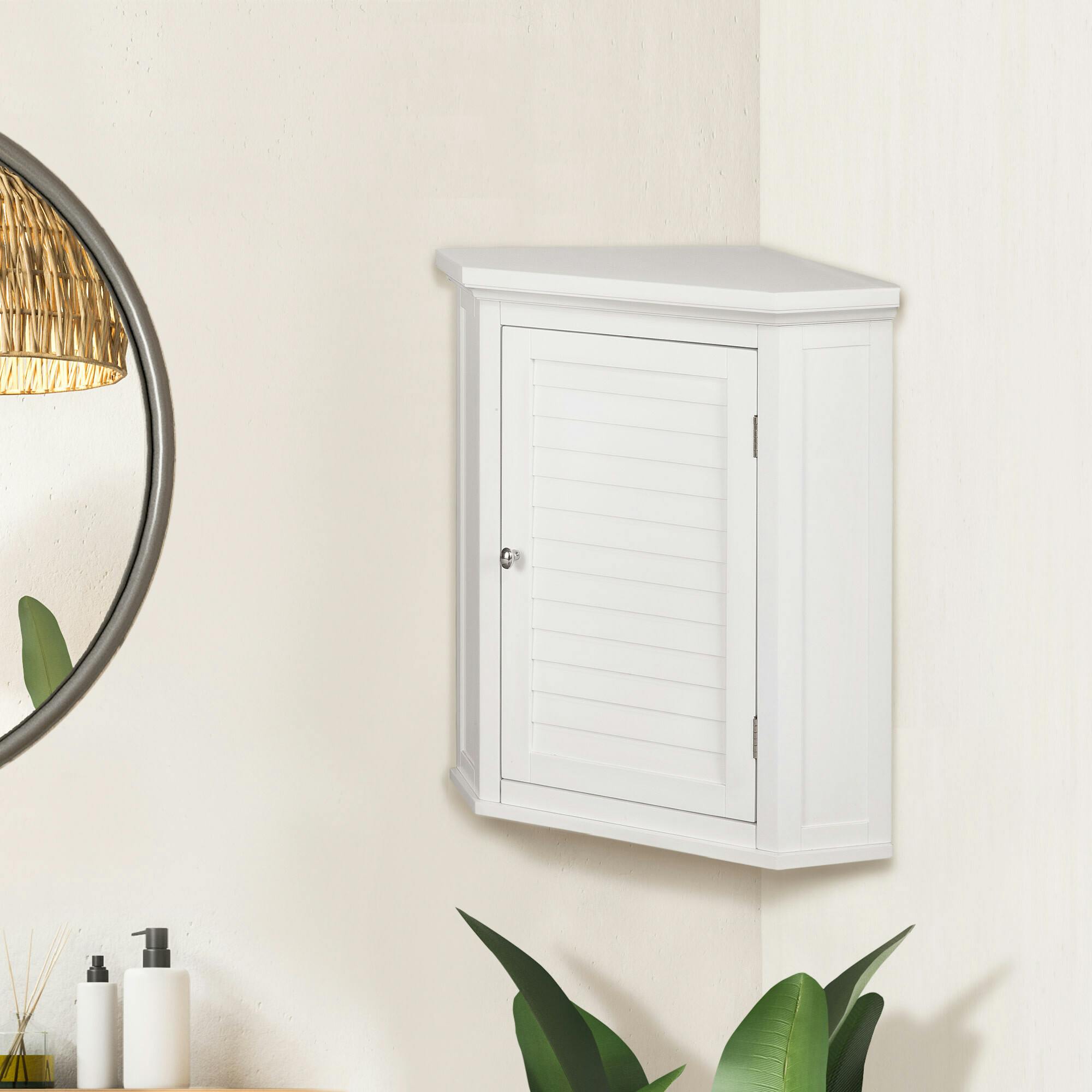 Glancy Wooden Corner Wall Cabinet with Shutter Door