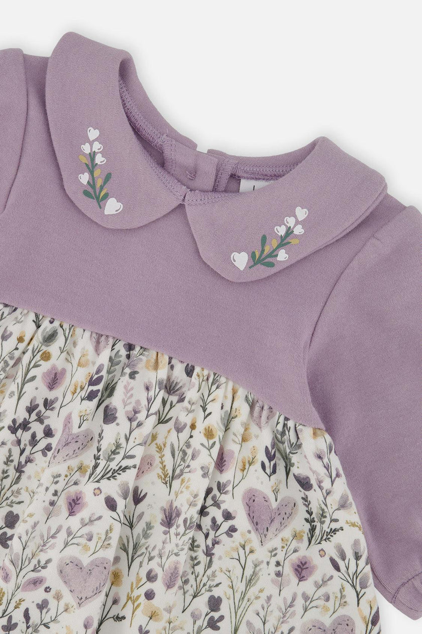 Organic Cotton Dress And Legging Set Beige With Heart Print