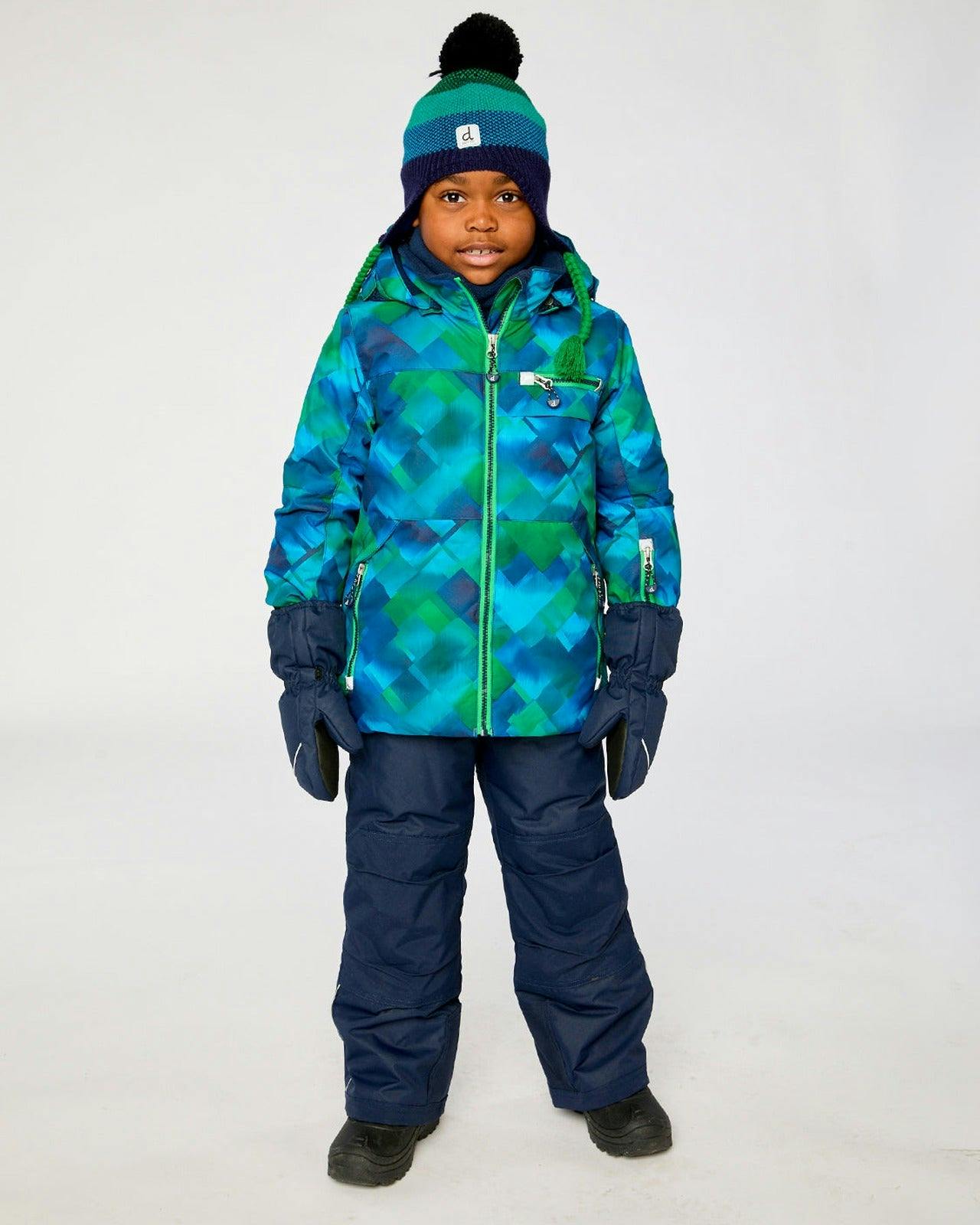 Two Piece Play Snowsuit Blue and Green Checkered Print with Navy Pants