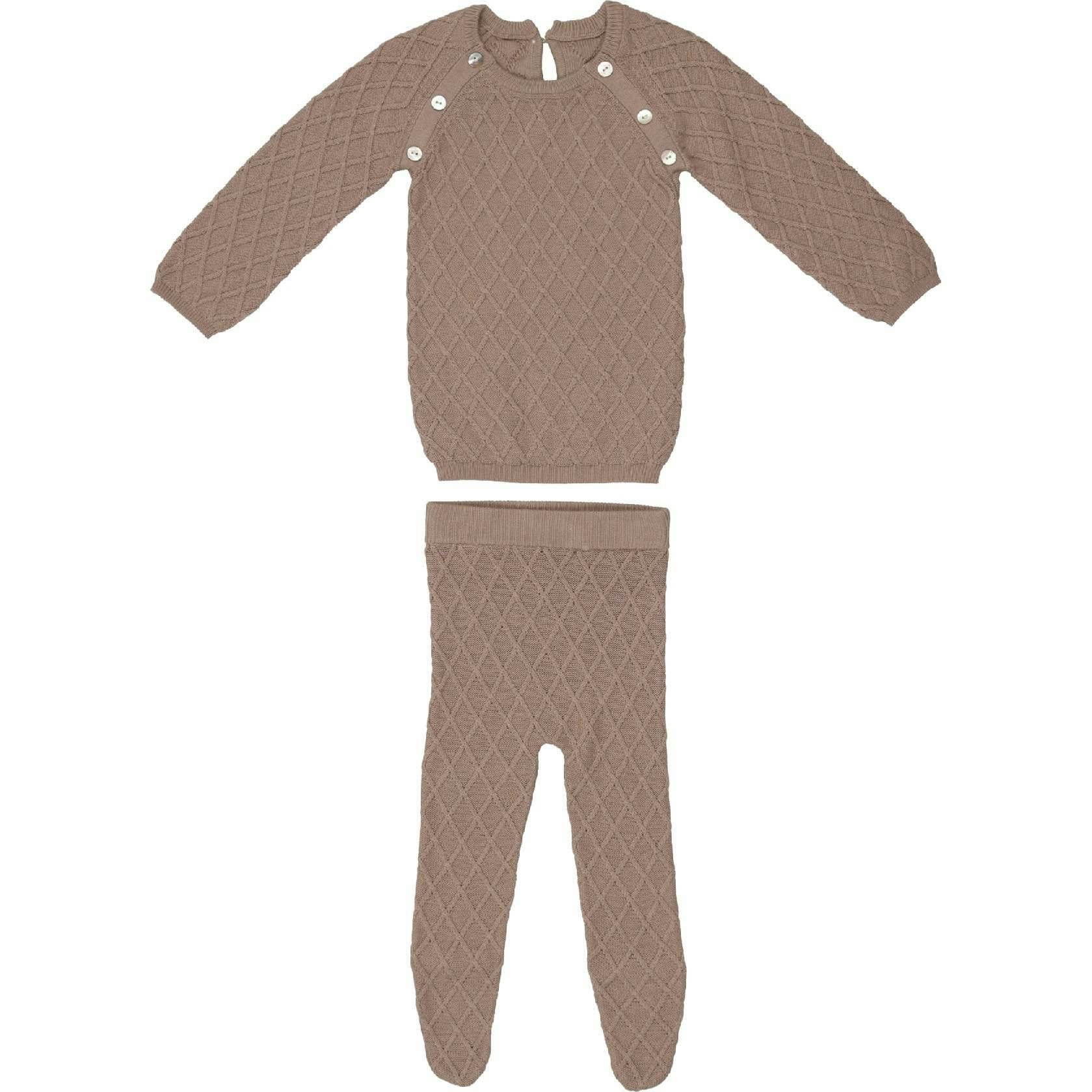 Diamond Knit Shoulder Snap Long Sleeve Sweater & Pant 2-Piece 2-Piece Set