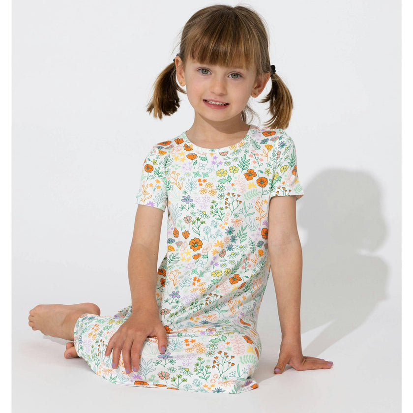 Summer Floral Bamboo Girls' Short Sleeve Dress