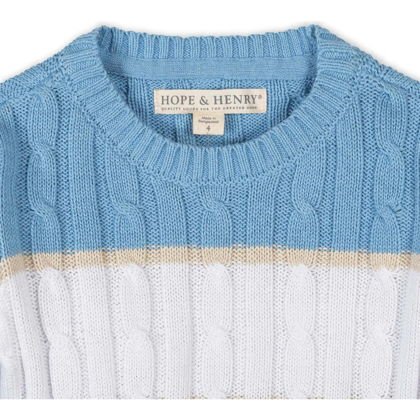 Organic Cable Crewneck Pullover Sweater, Blue