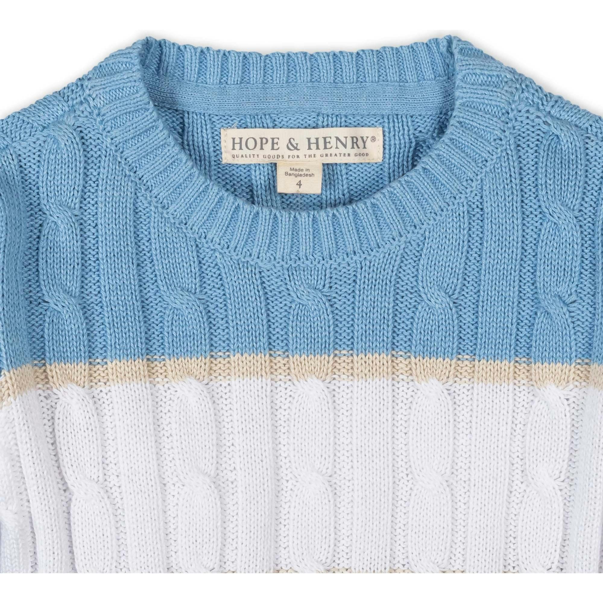 Organic Cable Crewneck Pullover Sweater, Blue