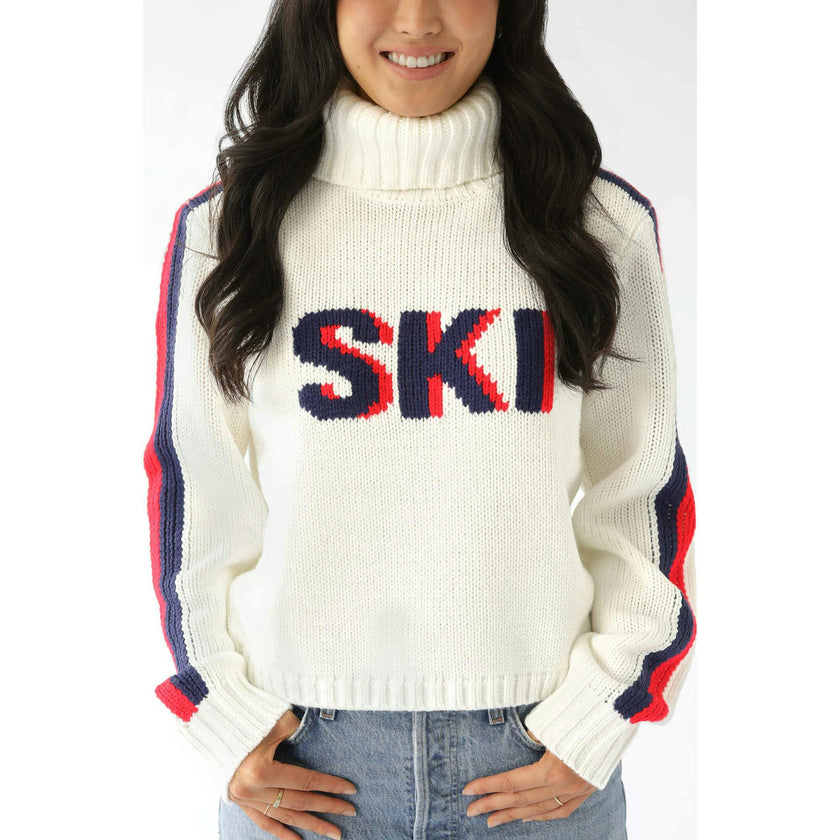 Women's Retro Ski Knit Cropped Turtleneck Sweater