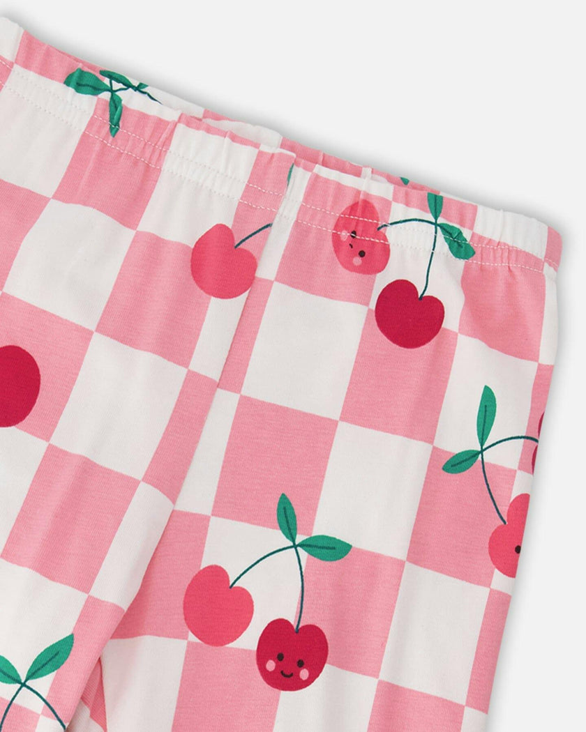 Organic Cotton Jersey Capri Pink Printed Cherries