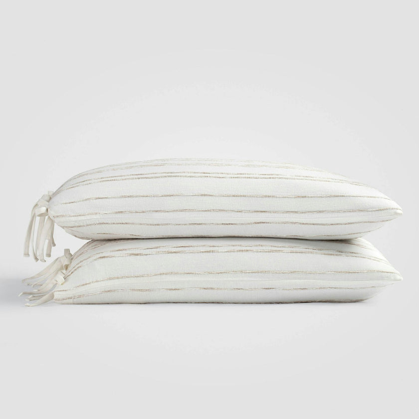White & Beige Stripe Sham Set