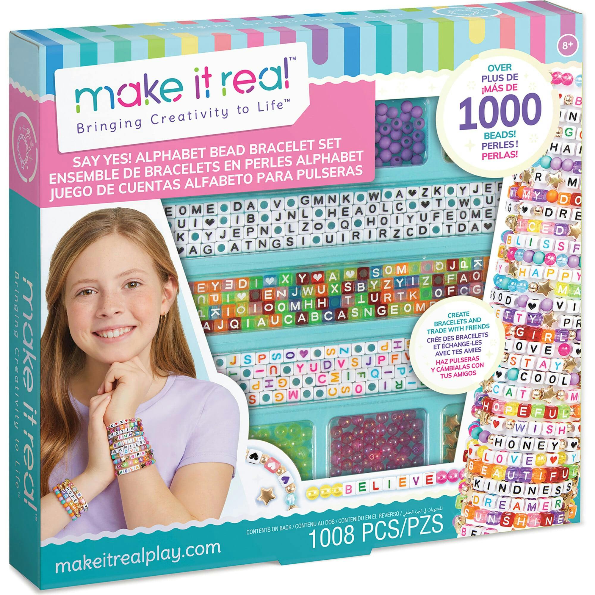 Make It Real: Say Yes! Alphabet Bead Bracelet Set - 1008pc DIY Jewelry Kit