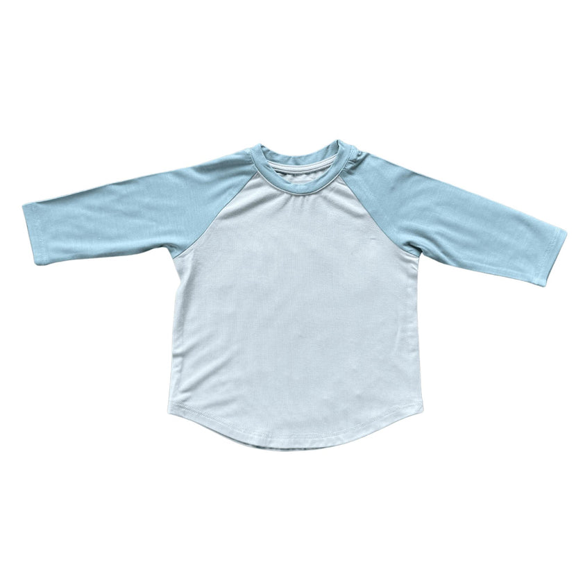 Boys Long Sleeve Baseball Tee in Ski Blue