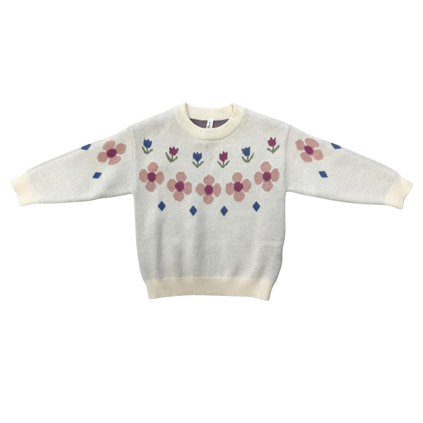 Girls Knit Sweater in Tulip Intarsia