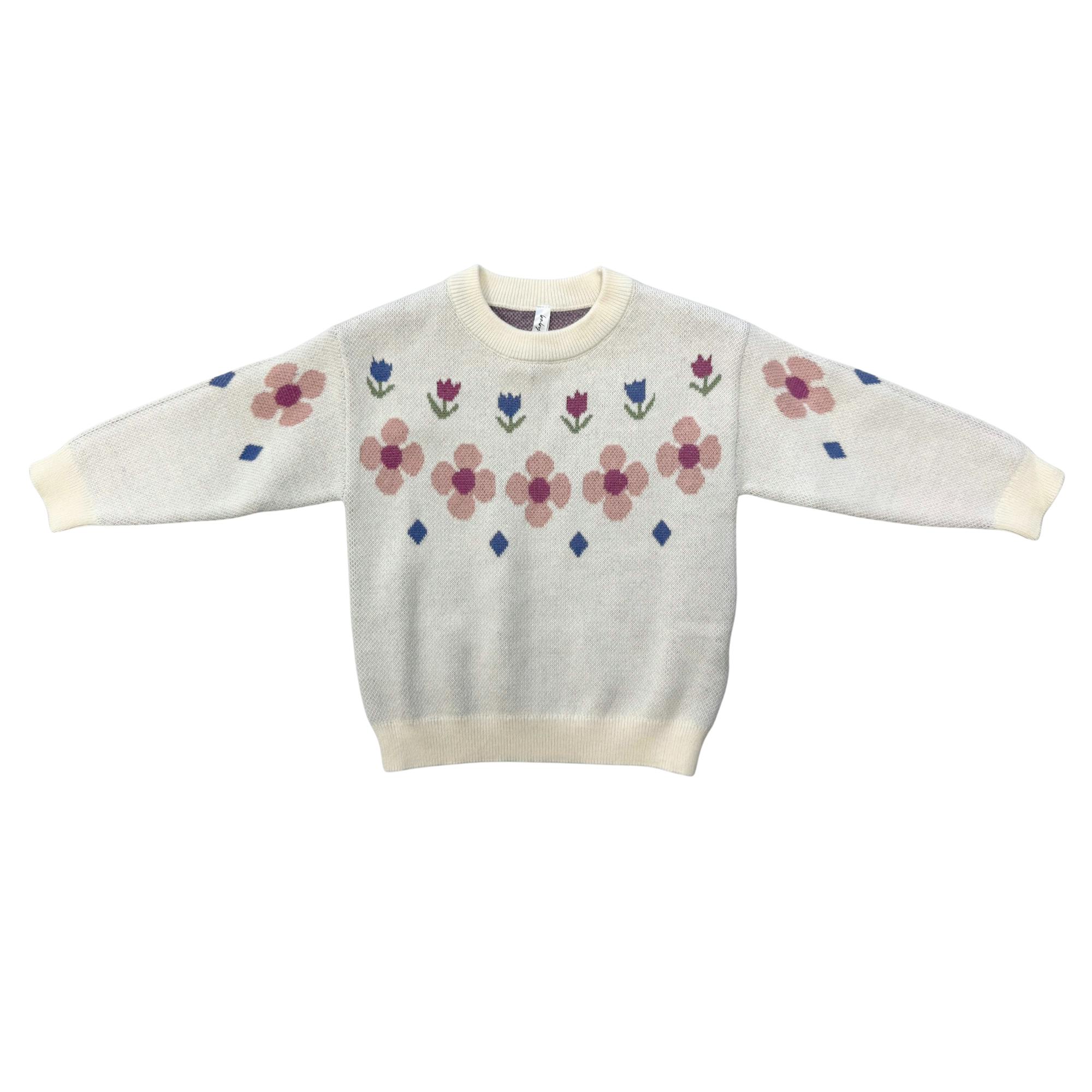 Girls Knit Sweater in Tulip Intarsia