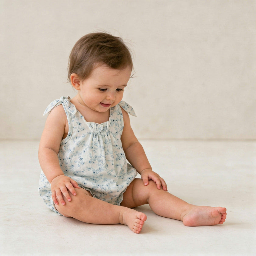 Organic  Tie Shoulder Bubble Romper - Ivy Floral
