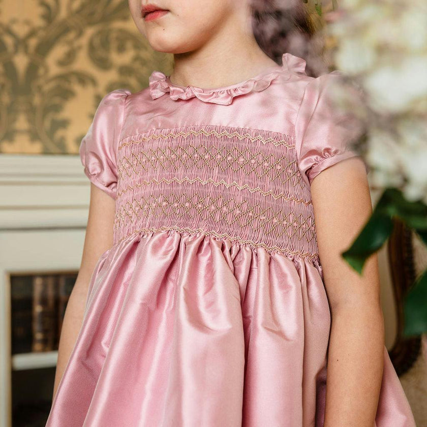 Astrid Pink Silk Smocked Girl Dress
