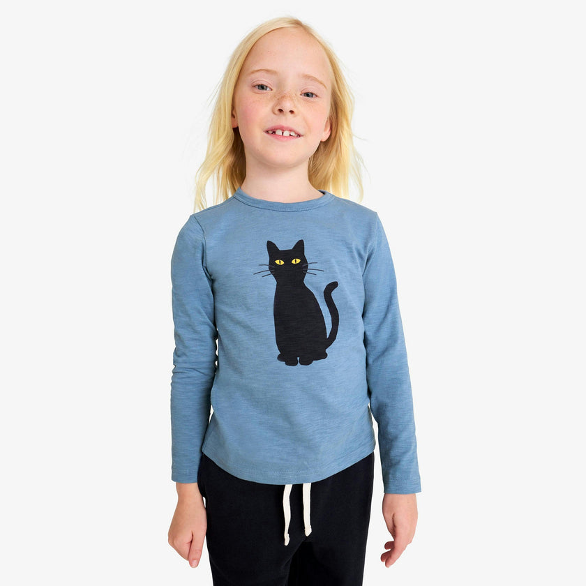 Kids long sleeve black cat tee