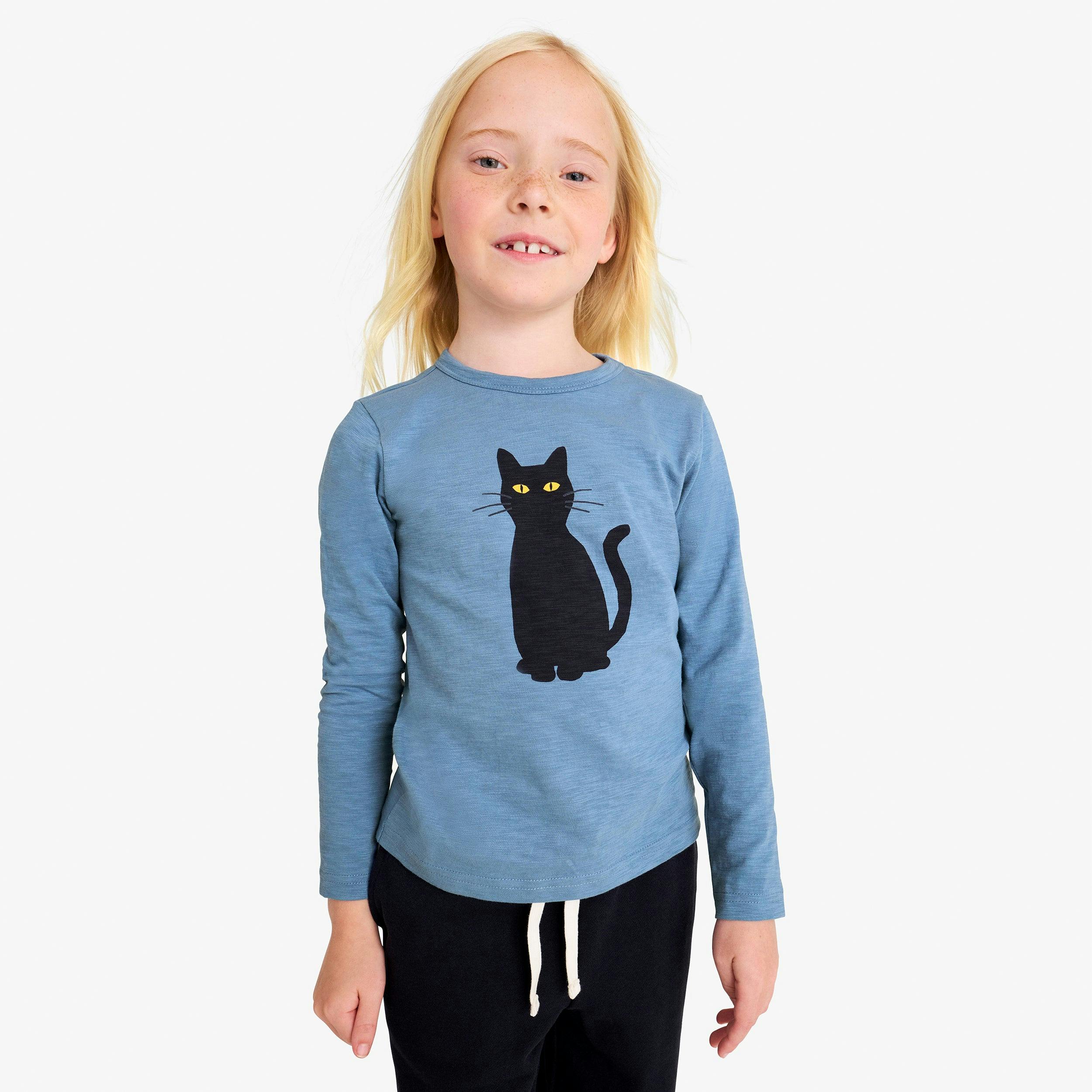 Kids long sleeve black cat tee