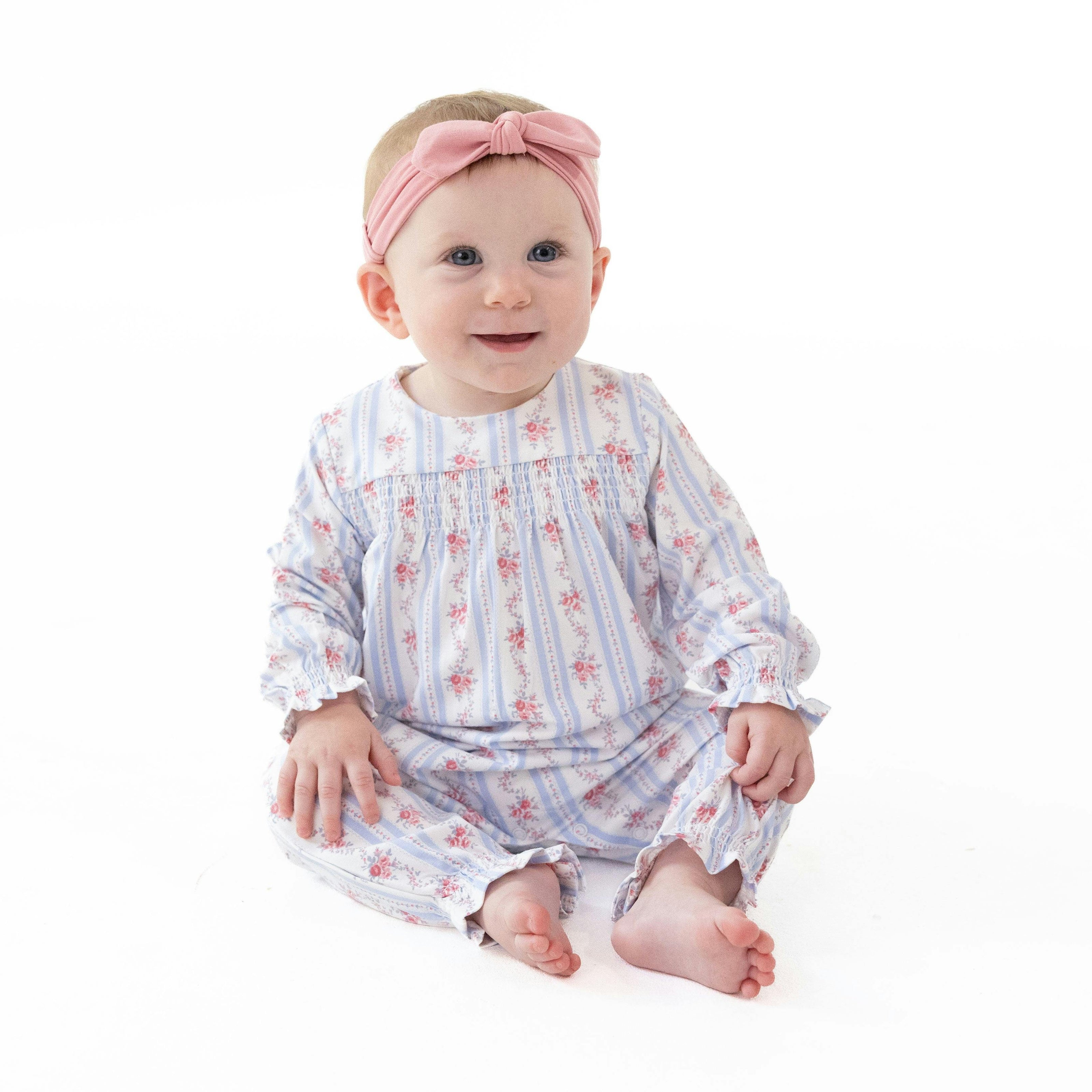 Anna Floral Stripe - Smocked Long Sleeve Romper