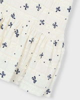 White Bow-Pattern Drop-Waist Dress