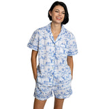 Women's Skydog Toile Blue Short PJ Set - Organic Cotton Poplin