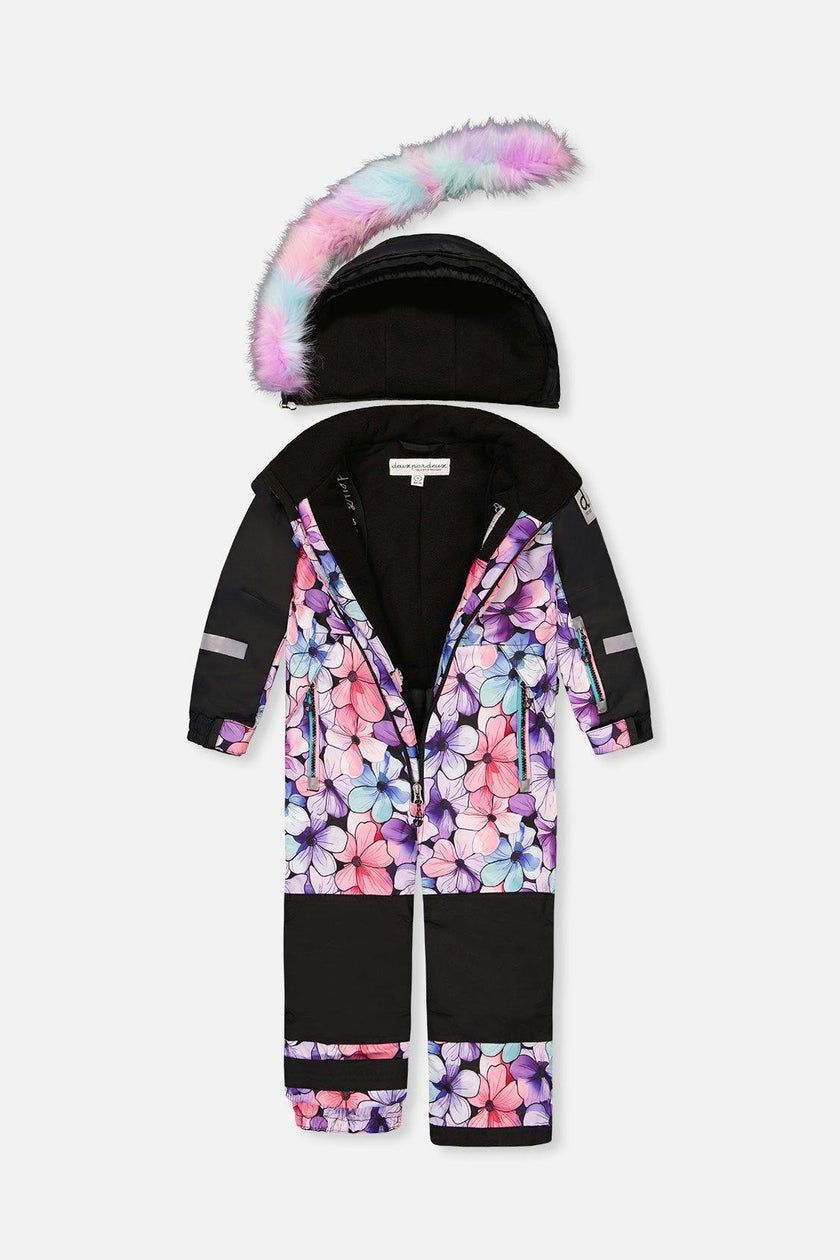Kids One Piece Play Snowsuit Purple Floral Print