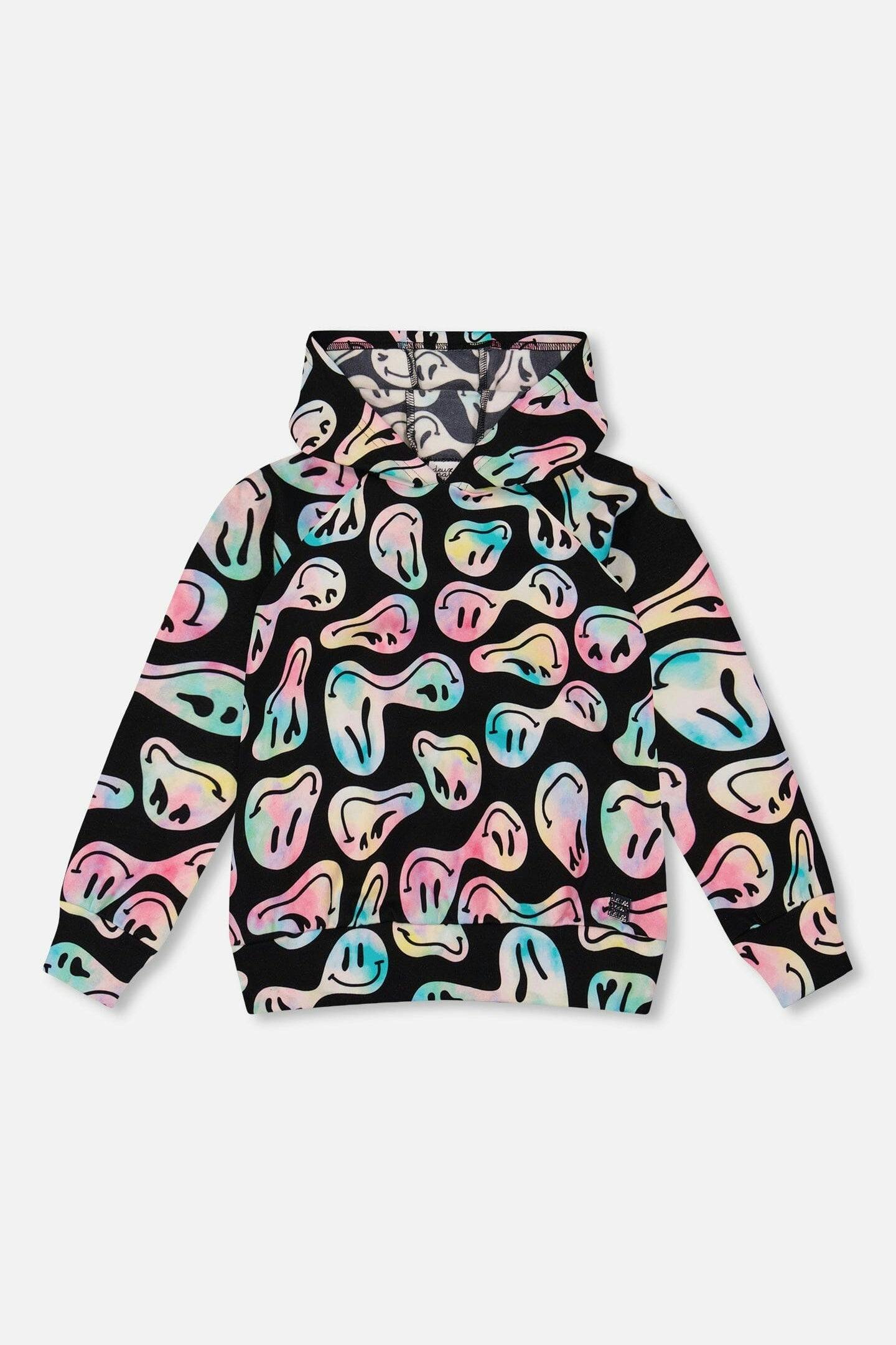 Pullover Fleece Hoodie Smiley Face Girl