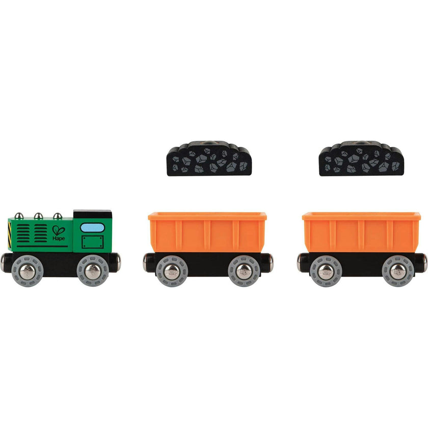 Hape: Diesel Freight Train- Green & Orange - 3pc Wooden Locomotive Toy