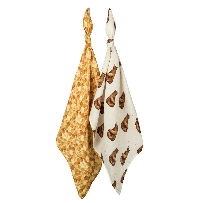 Honey and Honeycomb Bamboo Muslin Two-Piece Burp Cloth Set