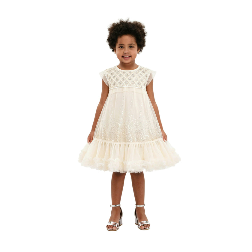 Beige Renoria Lace Sparkle Dress