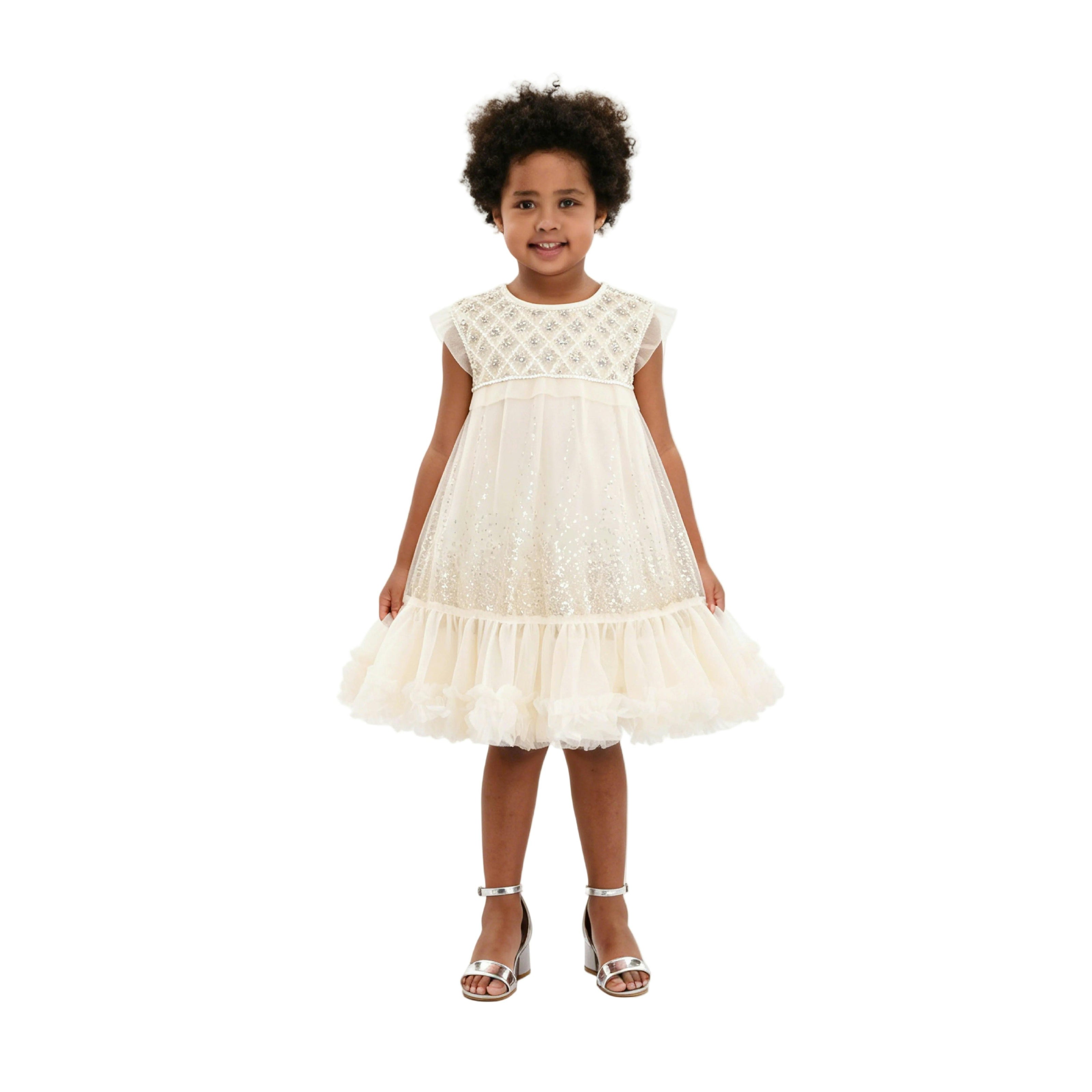 Beige Renoria Lace Sparkle Dress
