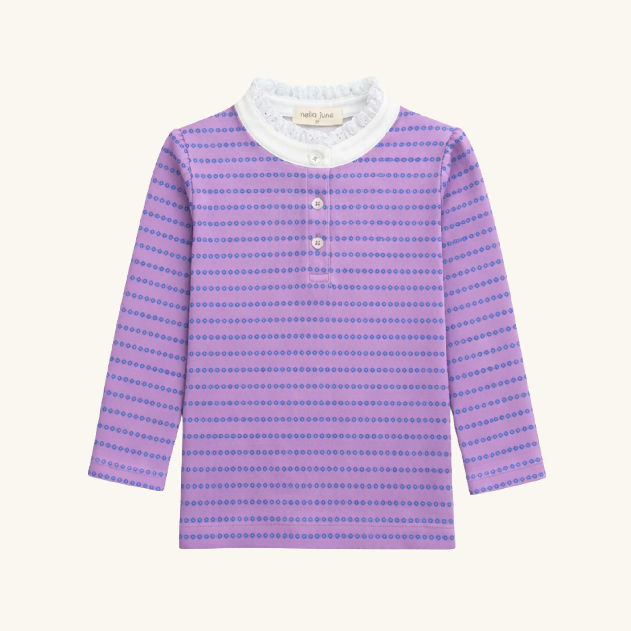 Lace Trim Long Sleeve Tee in Purple Floral Stripe
