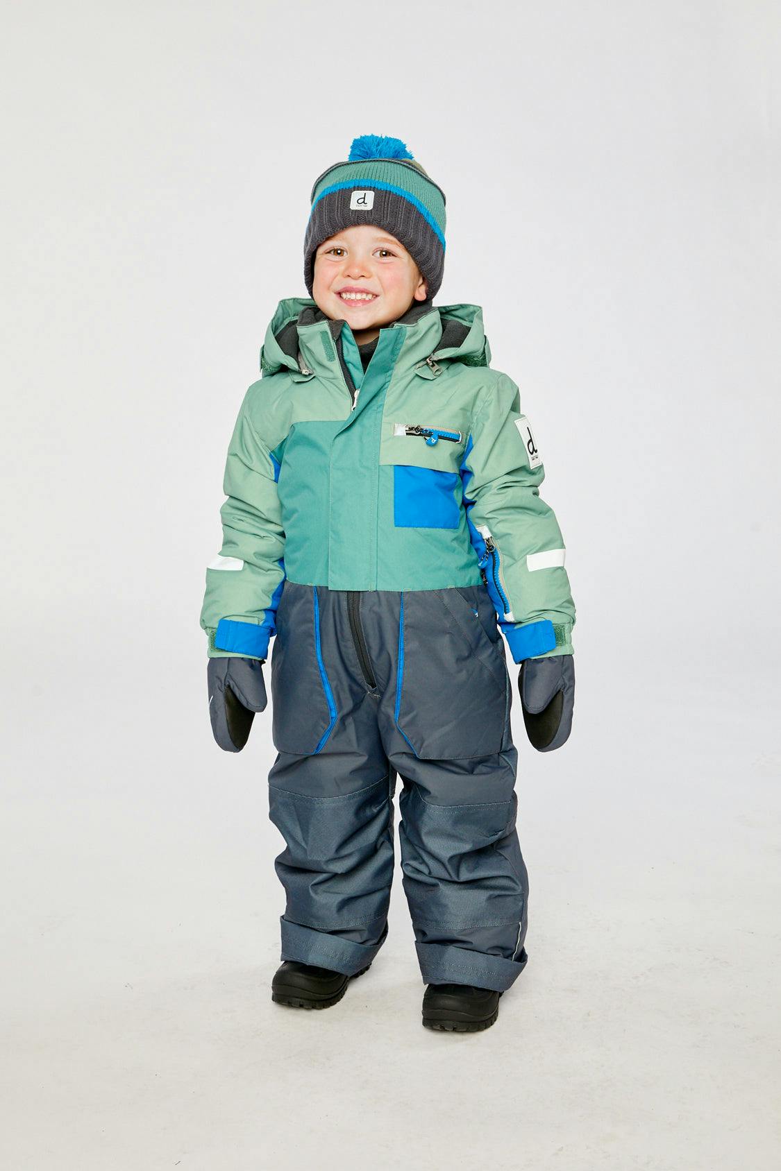 Kids One Piece Play Snowsuit Sage Green And Grey