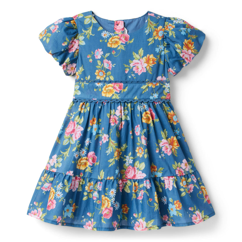 The Floral Puff Sleeve Dress, blue