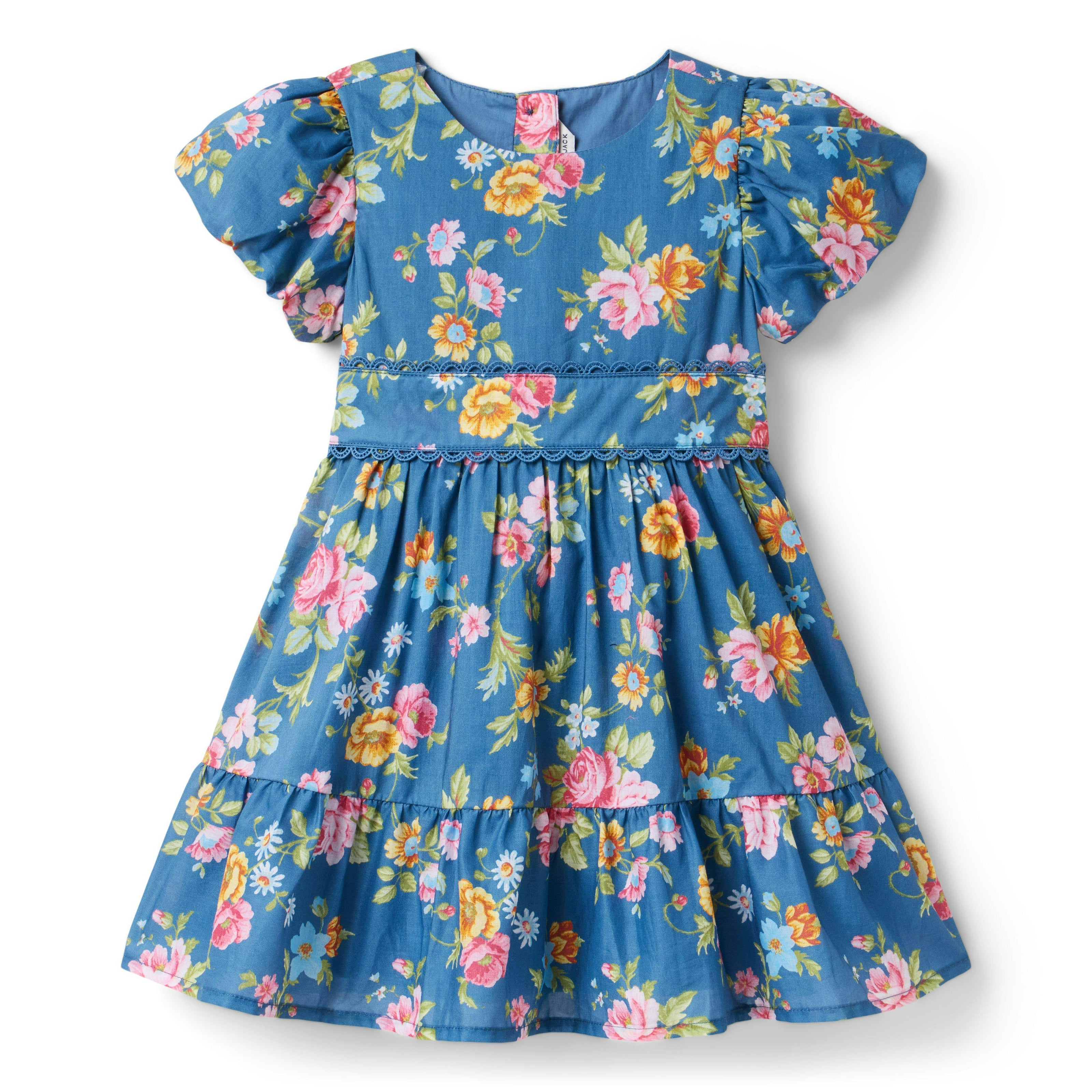 The Floral Puff Sleeve Dress, blue