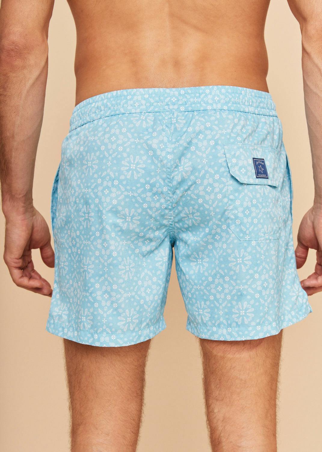 Sky Blue Bandana Men's Swim Shorts