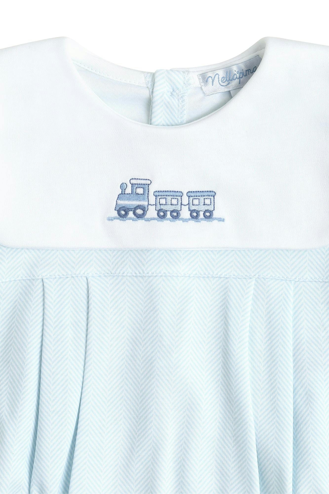 Blue Herringbone Embroidered Bubble LS