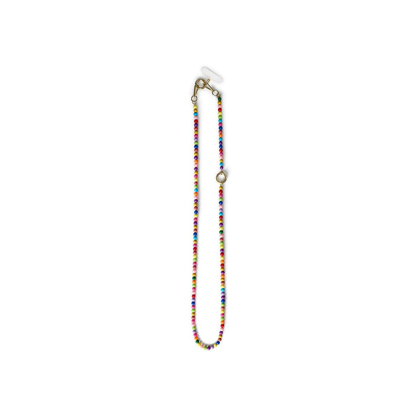 Packed Party Bead the Way Rainbow Beaded Phone Chain - 26-Inch Multicolor Beaded Chain with Gold Clips and Keyring Clasp for Phone Cases and Pouches