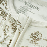 Country Toile Luxe Stretch Ruffle Footed Romper