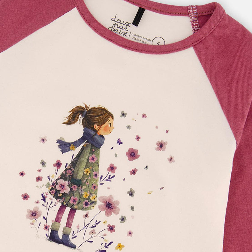 Raglan Organic Cotton T-Shirt Pinkish Violet And White